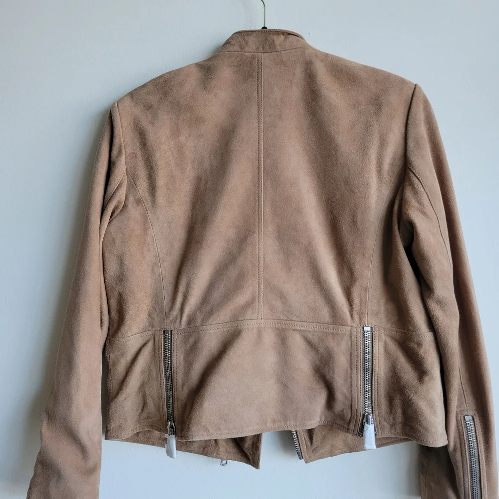 REISS Suede Lamb Leather Biker Jacket Size 10 - Picture 8 of 11